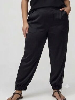 The Silk Shirt Company Black Silk Pull On Jogger Pant Womens Size XL Zipper Hem
